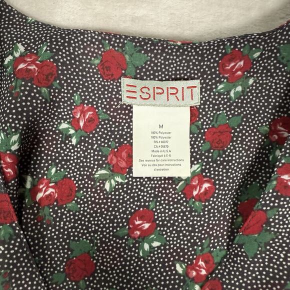 Vintage Esprit Mini Dress Black Floral Y2K 90's Red Roses Women's Size Medium - Picture 2 of 7